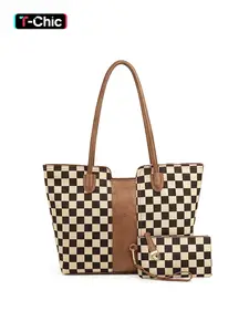 Large Capacity Checkered Shoulder Bag Set, Fashion Handbags and Purse Set, Checkerboard Purse, Durable Tote Bags with Wallet for Women, Top Handle Satchel Handbag, Professional Business Briefcase for Office Lady Works Travel