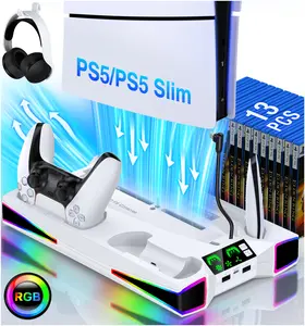PS5 Cooling Station with  3 Levels Turbo Fan and Controller Charging Station for PS5/PS5 Slim, PS5 Accessories-Cooling Fan,  Light, Headset Holder, 13 Game Slot for Playsation 5 Slim Console Disc/Digital, White