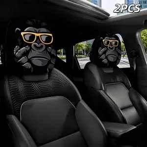 Trendy 2-Pack Gorilla Pattern Car Headrest Covers Multifunctional Eyeglasses Sunglasses Storage Holder Elastic Stretchable Protective Cover Easy No-tool Installation Universal Practical Auto Interior Decor Ideal For Car Truck Daily Driving Use