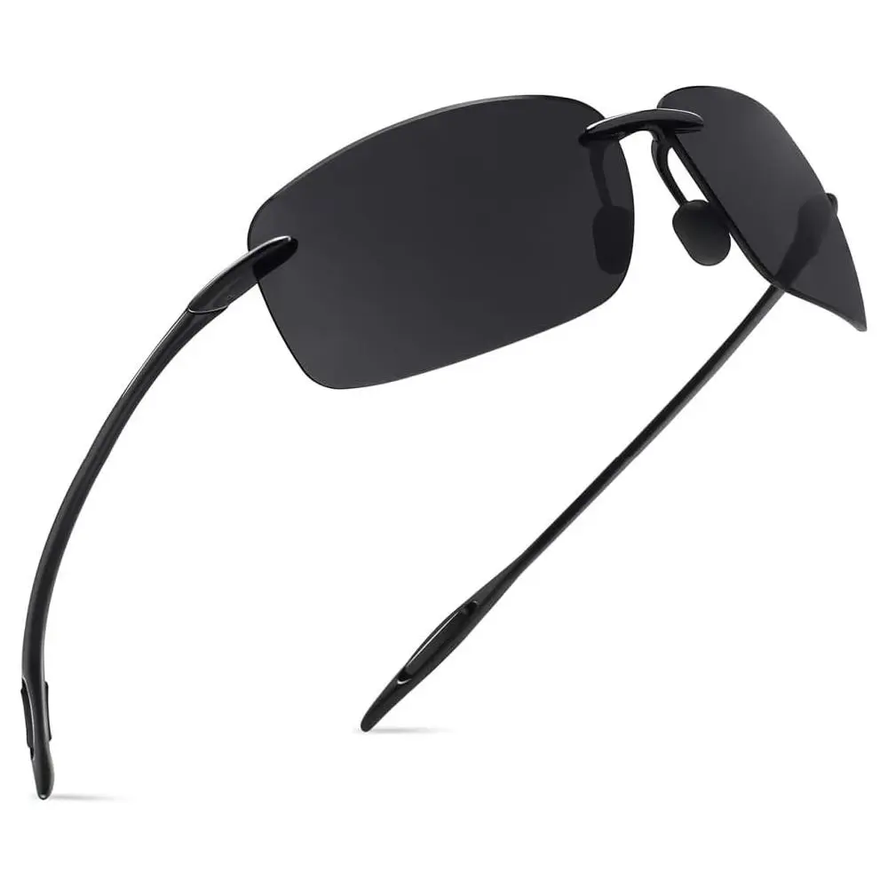 Men's Rimless Polarized Sports Sunglasses - Lightweight Black Metal Frame, Anti-Glare UV400 Lenses, Ideal for Outdoor Driving, Fishing