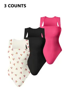Women's Basic Solid Ribbed No Bra Shapewear Bodysuit, Casual Comfy Tummy Control Butt Lifting Tummy Tuck Shaper, Ladies Shapewear for All Seasons