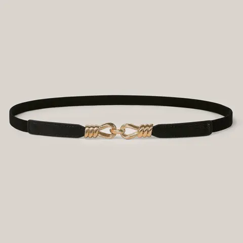 BloomChic SohoChic Women's  Black Statement Wrap Belt  - Gold-Tone Metal Buckle With Chain Detail, Sizes 10-30, for Dresses & Fall Outfits, Female Fashion Accessories for Women