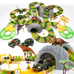 Dinosaur Toys,Create A Dinosaur World Road Race,Flexible Track Playset and 2 pcs Cool Dinosaur car for 3 4 5 6 Year & Up Old boy Girls Best Gift