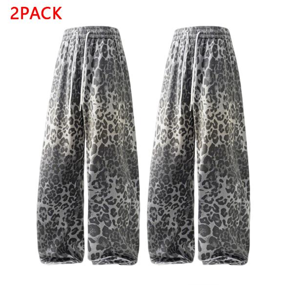 2PACK Men's Soft Gradient Leopard Print Wide Leg Pants, Casual Drawstring Baggy Trousers, Perfect for Street, Skate, Daily & Streetwear