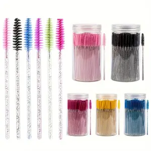 40pcs/bottle  Disposable Crystal Eyelash brush Mascara Wands Applicator Eye Lash microbrush Eyelash Extension Eyebrow Bursh Makeup tools Eyelash Separator Tool with Reuseable Box