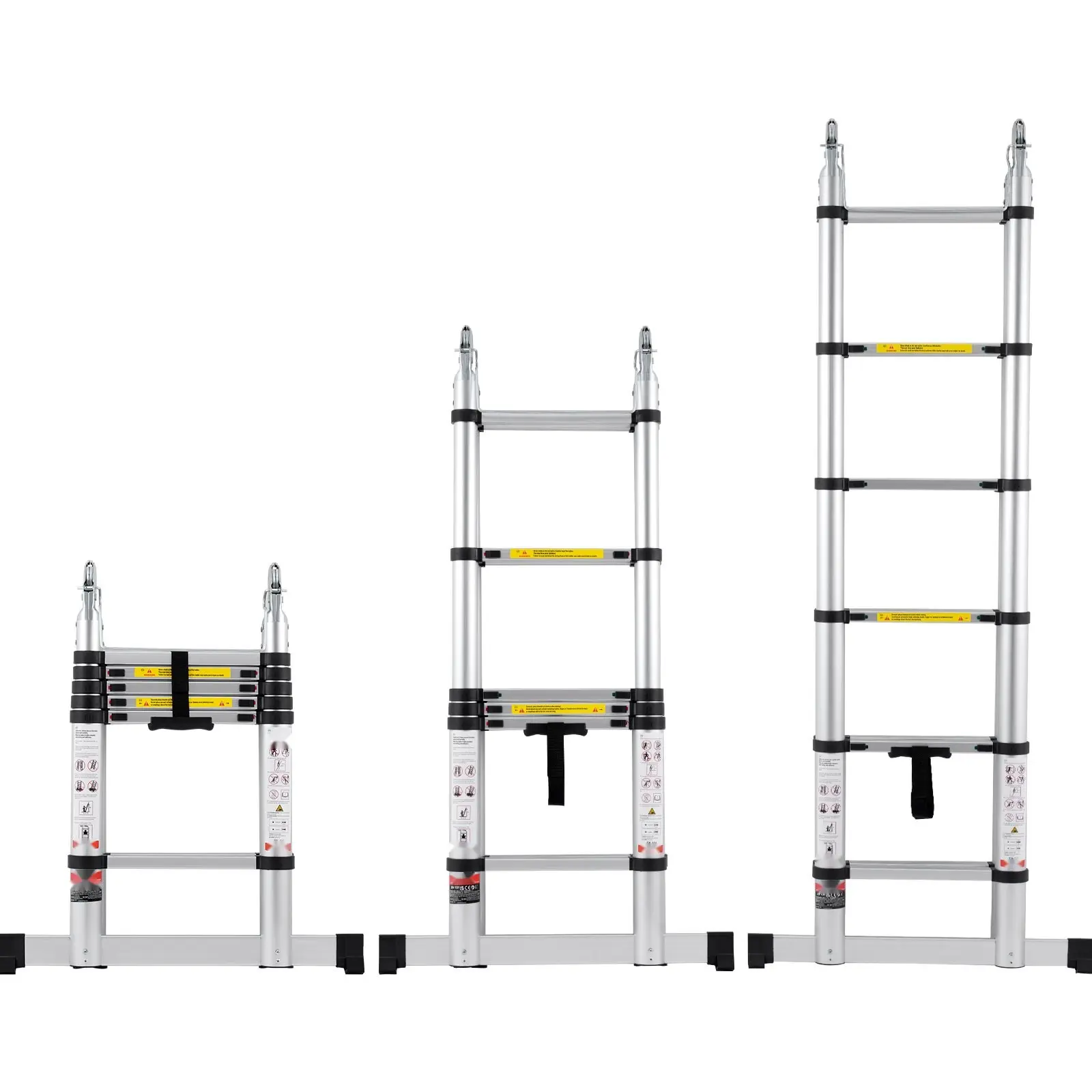 Telescoping Extension Ladder 12.5-Foot A-Frame With Stabilizer Bar For RV, Lightweight Aluminum Multi-Position Extension Ladder For Home Improvement, Roof Access, Tall Reach, Non-Slip Feet, Compact Foldable Design