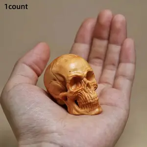 Handcrafted Hand Carved Wooden Skull Statue, Skull Design, Figurine, Decorative Figurine, Halloween Decoration, Multi-Purpose Indoor Outdoor Decor, No Power Needed, Unique Wood Carving Artwork