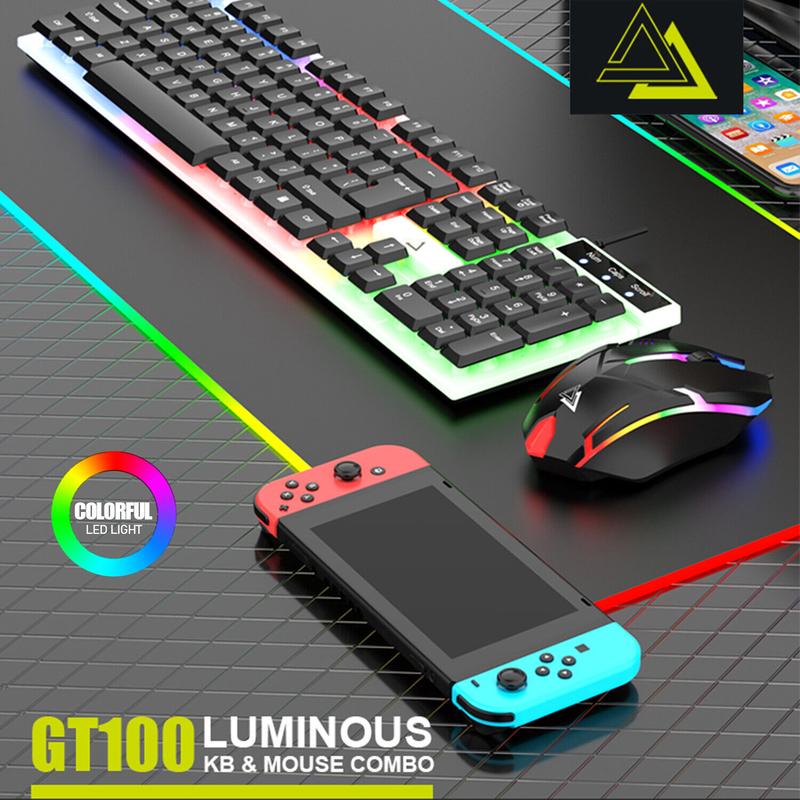USB Wired Gaming Keyboard Mouse Combo Set RGB LED Backlit For PC / Laptop / Windows / Mac - Black & White
