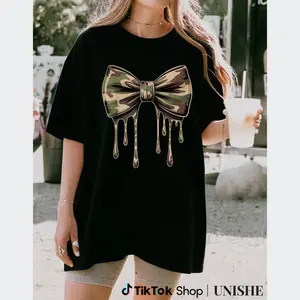 Classic Camouflage Hunting T-Shirt – Unisex 100% Cotton with Cute Old Camo Bow
