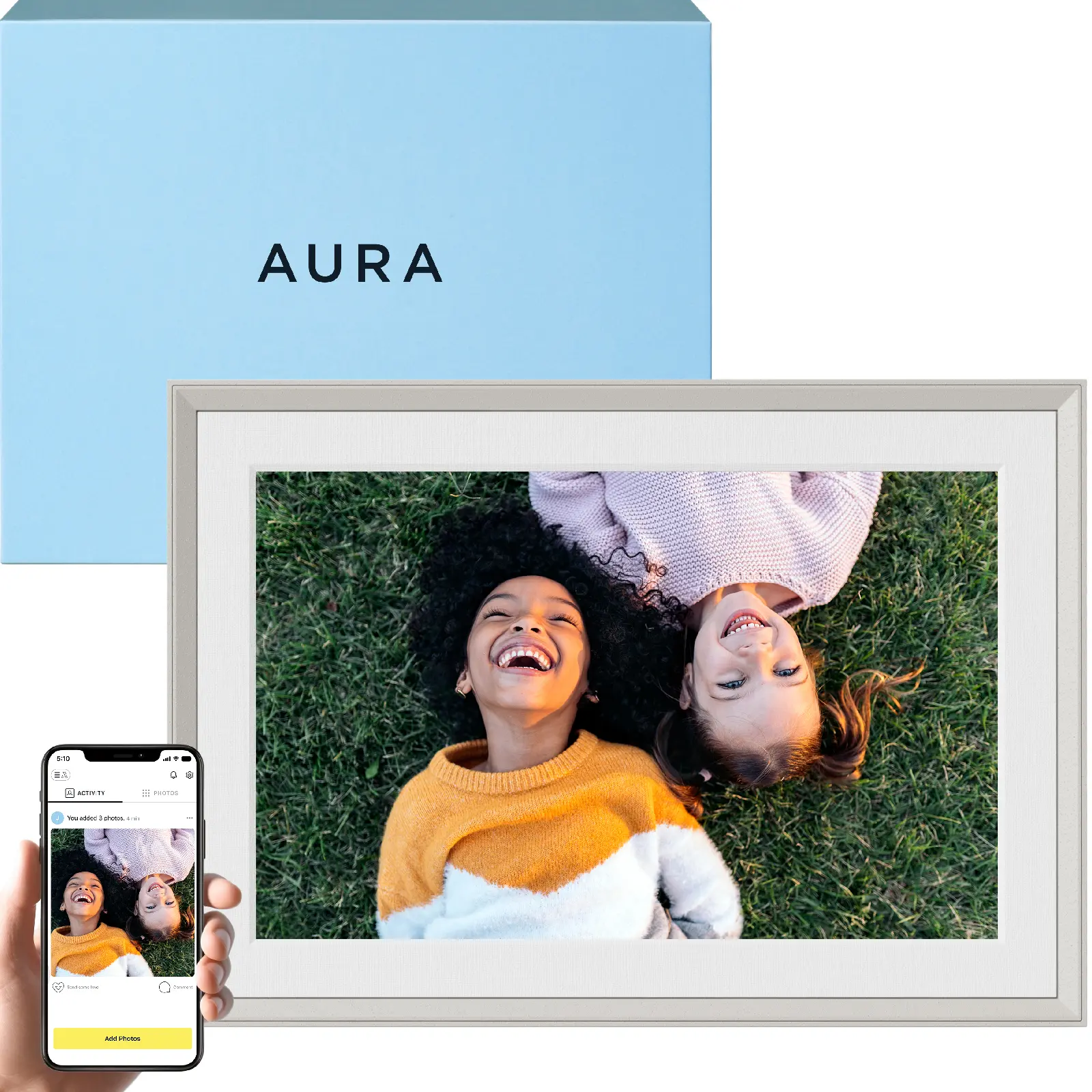Aura Digital Picture Frame - 10.1" HD Mat Display | Wirecutter's Best Digital Frame for Gifting - Send Photos Directly from Your Phone from Anywhere | Quick & Easy Setup Over WiFi - Free App | Sandstone