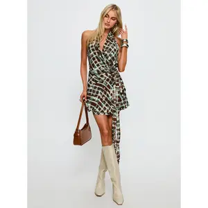 Brissa Halter Wrap Mini Dress Brown Multi
