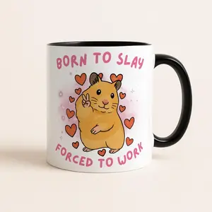 BNB – “Born to Yap, Forced to Work” Coffee Cup 11oz/15oz, Cute Hamster Meme Coffee Cup, Playful Meme Mug for Best Friend Coworker Wife Workmate, Perfect Birthday & Christmas Gift, Funny Office or Home Office Drinkware, Reusable & Easy-to-Clean Ceramic Cup