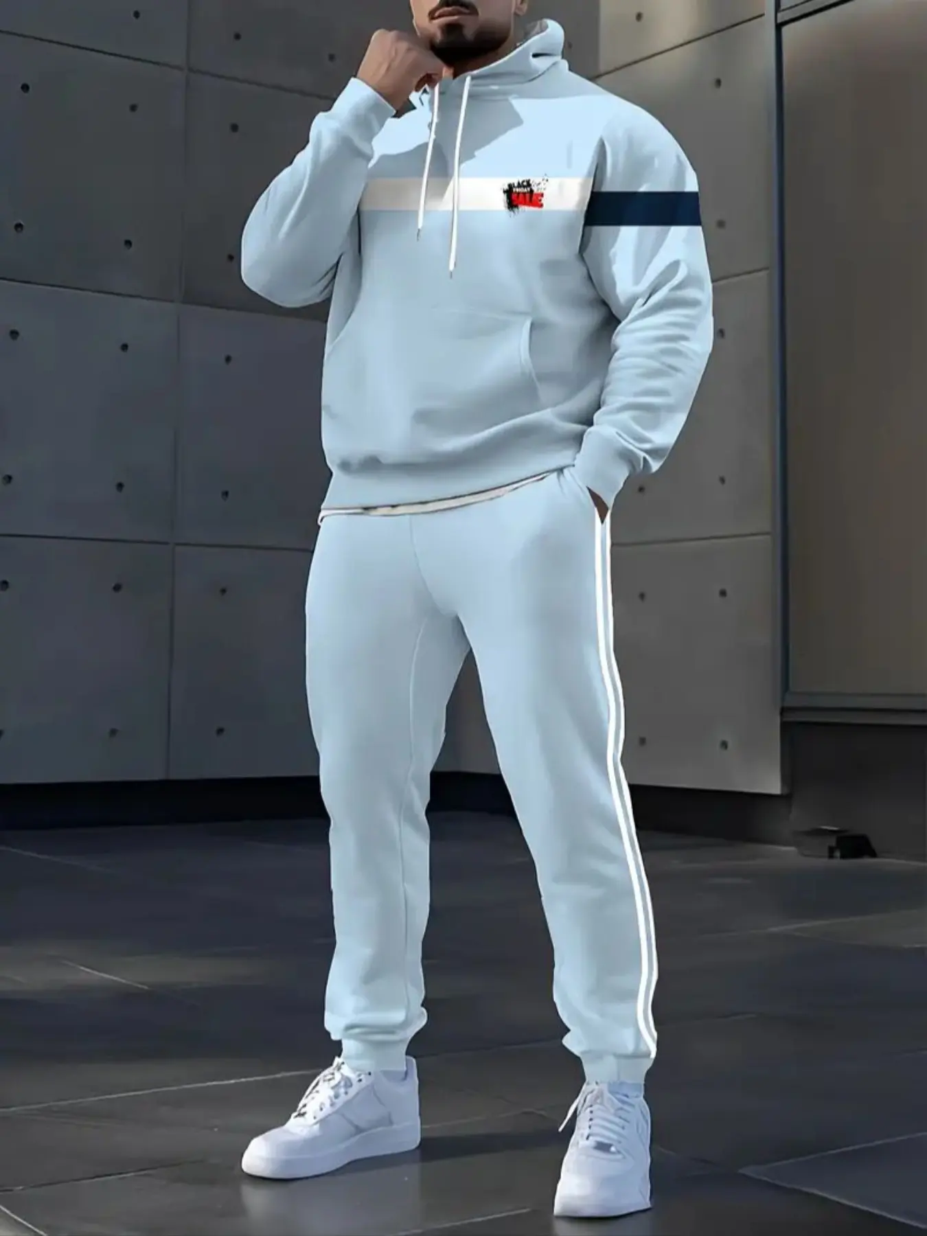 Men's Fashion Digital Print Hoodie Set, Streetwear Tracksuit Set, Sporty Long Sleeve Pullover, Regular Fit, All over Print, Fall & Winter Wear, Tracksuit Sweat Suits