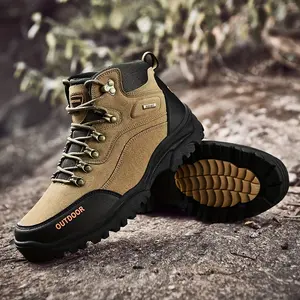 Stylish High Top Hiking Shoes For Men - Breathable, Comfy Fleece Lining, Non-Slip Sole, Lace-Up Design