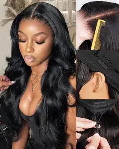 Glueless Transparent Body Wave Wig Human Hair Wear And Go Wig 180% Density Glueless Wig Pre Plucked With Natural Hairline Drawstring