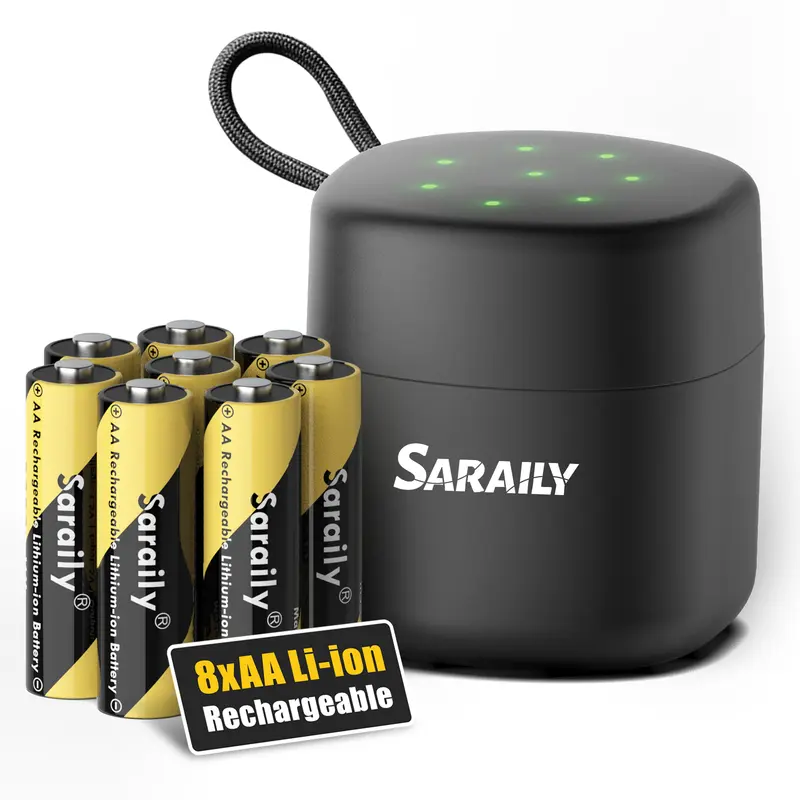 Rechargeable Lithium-Ion AA Batteries with USB-C Fast-Charge 5V/3A Adapter (8-Pack) - 1.5V Constant Output, 3000mWh, Overheat Protection, 0V Activation, Cuts Disposable Waste, for Blink Security Camera, Xbox Console Accessories, Flash, Door Lock