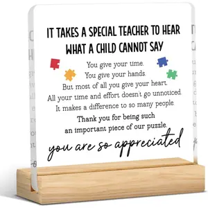 Special Education Teacher Gifts for Women Men Teachers Day Appreciation Gifts for Autism Teacher Paraprofessional Gifts Autism Acceptance Clear Acrylic Plaque Sign Decorations for Office 4x4 Inch