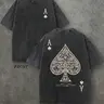 Vintage Ace of Spades T-Shirt, Washed Black Cotton Oversized Short Sleeve Tee, Retro Poker Card Graphic Casual Crewneck Shirt for Men Women