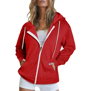 Women's Full Zip Up Hoodie Long Sleeve Hooded Sweatshirts Pockets Jacket Coat for WomenGift