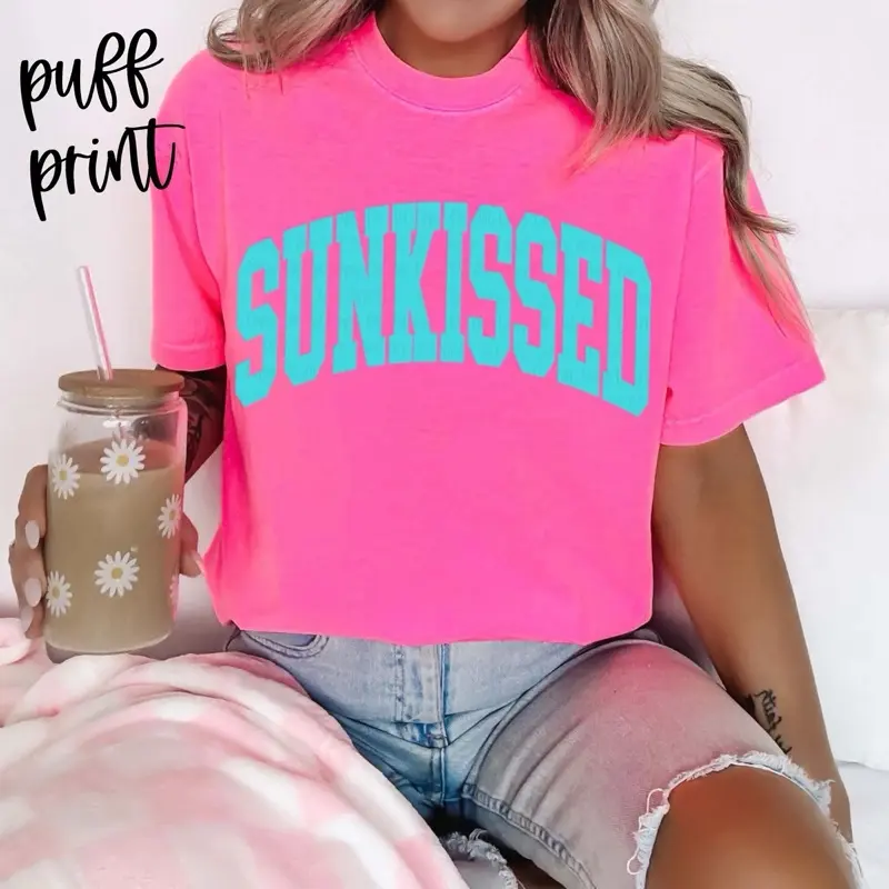 Puff Print Comfort Colors Top - "SUNKISSED" Design, Casual Style for Women - Womenswear - Blouse, Shirts