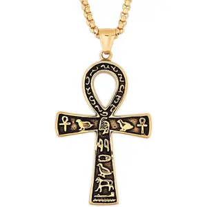 Ankh Necklace, Stainless Steel Egyptian Symbol of Life Ankh Cross Pendant, Egyptian Jewelry Gift for Men and Women