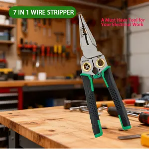 7-in-1 Multi-Function Electrician's Wire Stripper for Stripping Cutting Crimping Splitting and Wrapping Professional Tool for Electrical Work Plumbing and DIY