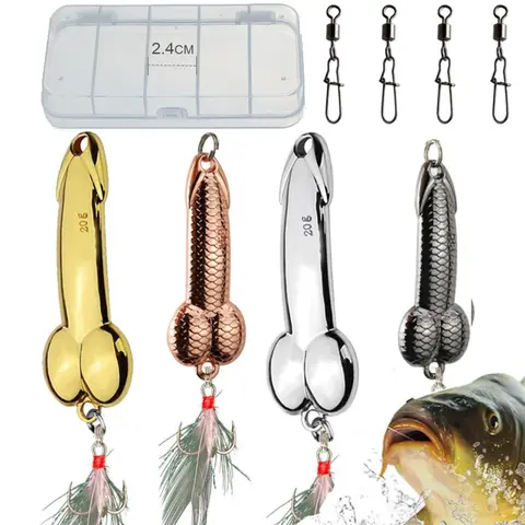 4Pcs 15g Bright Colors Artificial Fishing Lures Kit - Topwater Spoons with Treble Hooks, Freshwater & Saltwater Fishing Gear and Equipment for Bass, Trout, Christmas/Friends Fisherman Gift