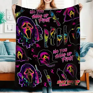 Neon Scream Mask Throw Blanket | Horror Movie Theme for Bedroom Living Room Decor | Spooky Fun Gift