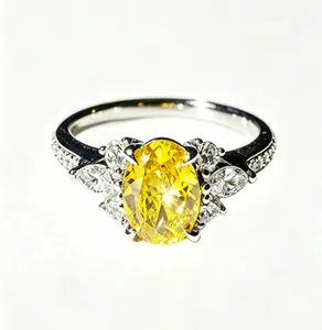 14k 0.8+0.33ct Diamond Oval Yellow Three Stones Ring