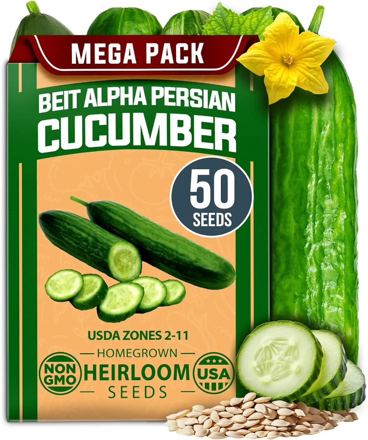 Cucumber Seeds Variety Pack – Heirloom Persian & Marketmore Types – High-Yield, Fast-Growing, Sweet & Crisp Cucumis sativus Seeds for Home Vegetable Gardens, Trellises, Raised Beds & Containers