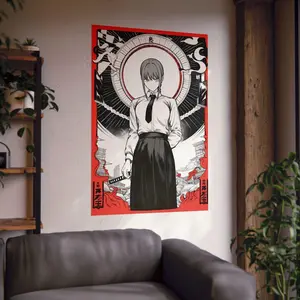 Makima from Chainsaw Man, Japanese Traditional Art Style, Cute Anime Girl, Waifu Illustrative, Matte Vertical Posters, Home Decor Print