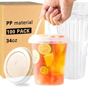100 Pack 34oz Disposable Coffee Cups with Lids, Plastic Cups with Lids and Straws,Sturdy & Food Safe To Go Cups for Cold & Hot Drinks,Smoothies,Fruit Drinks Cups for Summer Beverages,Bar & Beach Party