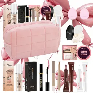 Wedding Day 10-Piece Bridal Makeup Kits with Pink Cosmetic Bag | Foundation Mascara Contour Stick Lip Gloss Setting Powder Temperature-Changing Blush | All-in-One Ceremony Beauty Kit Travel Friendly Gift for Bride