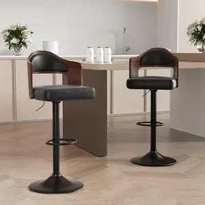 Swivel Bar Stools Set of 2 Seat Adjustable Height 24.5-33.5IN, Wooden Barstools PU Leather Upholstered Bar Chairs with Back & Footrest for Bar Kitchen Dining Room
