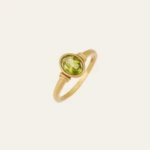 Eden Peridot Ring, Oval Peridot Minimalist Stacking ring, 14K Gold Vermeil Sterling Silver, Birthday Gift