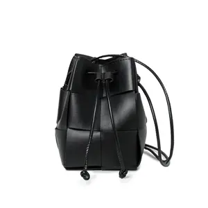 Woven Vegan Leather Pouch Crossbody Bag, Braided Bucket Shoulder Bag
