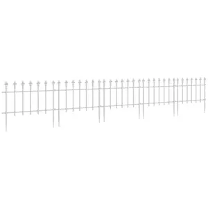 5-Pack Garden Fence – White. 22" x 17.25" per Panel (9.2' Total). Arrow Tip Motif. Customizable Angles (I, L, Square, Wave). No Tools + Stakes