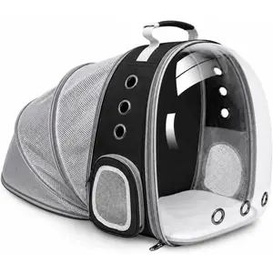 Expandable Cat Carrier Backpack for Cats and Dogs, Bubble Window Pet Travel Backpack with Breathable Mesh, Anti-Collapse Structure, Side Door, Safety Leash, for Vet Visits, Hiking Outdoor, Black