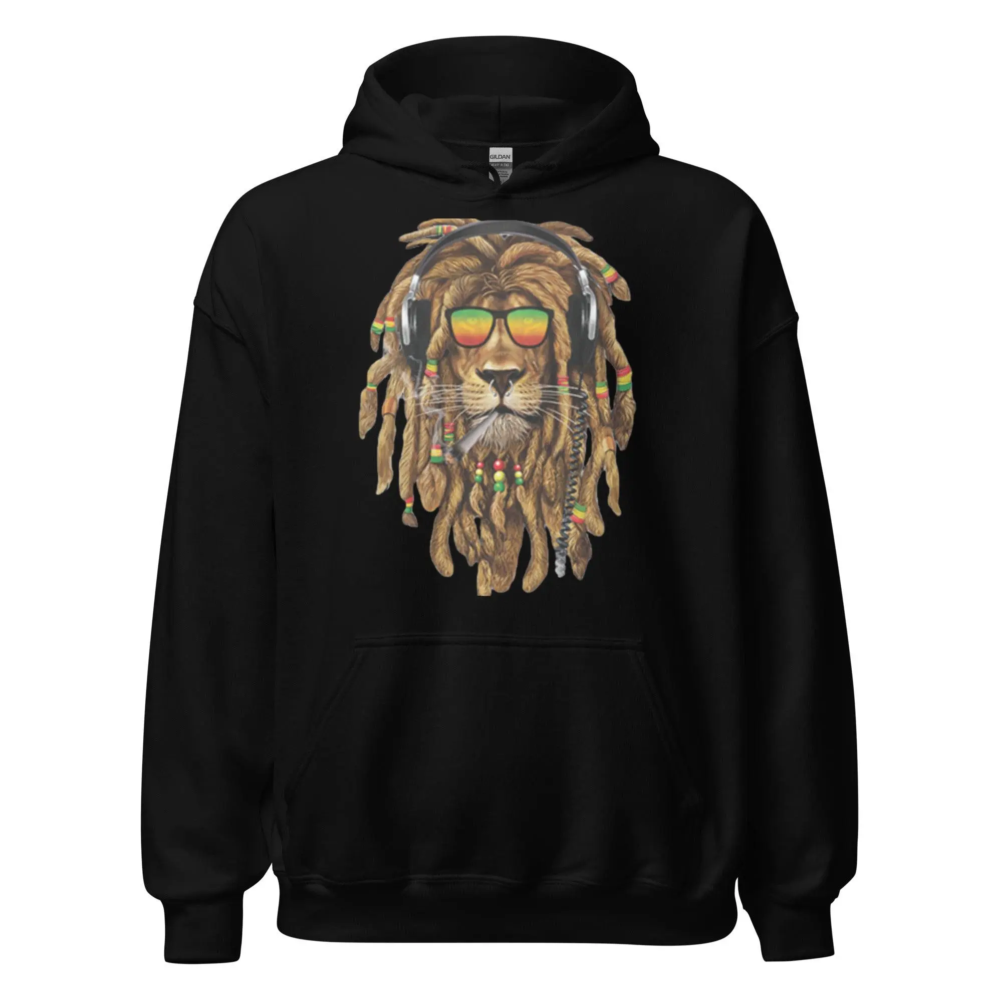 Rasta Hoodie Dreadlocks And Headphones Midweight Cotton Blend Pullover