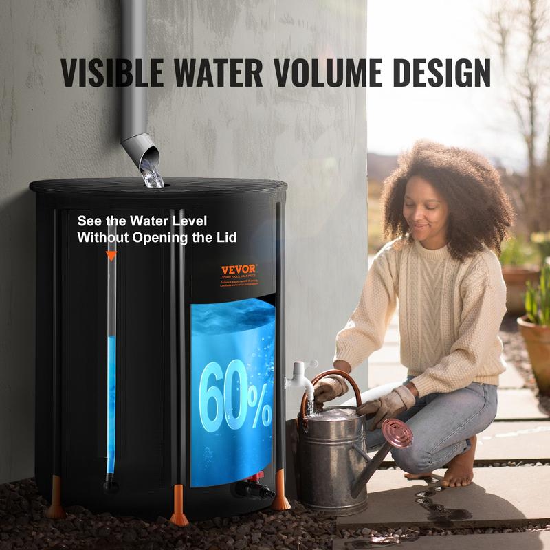VEVOR Collapsible Rain Barrel -  Upgraded Visible Water Level, 53/66/100 Gal Portable Rain Water Collection Barrel, PVC Rainwater Collection System with Spigots and Overflow Kit, Water Barrel for Garden Water Catcher Bucket VEVOR Super Brand Day