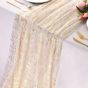 10 Ft Gold Table Runner Sheer Chiffon Tulle Cheesecloth Golden Sequin Glitter Metallic Foil Gold Party Table Decorations Centerpiece for Wedding Birthday Christmas Bridal Baby Shower
