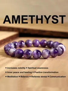 1Pc Natural Amethyst Beaded Bracelet Energy Healing Quartz Purple Crystal Stone Bracelet Women Jewelry Stretch Bracelets Boho Stone Bracelet Meditation Yoga Anxiety Stress 8mm