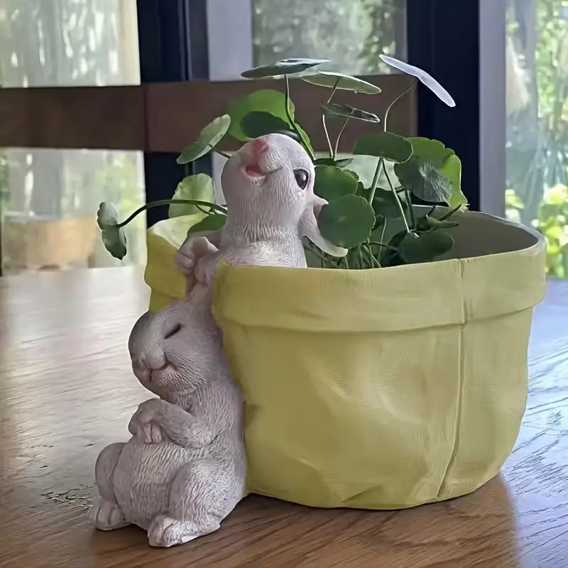 Charming Resin Rabbit Sculpture, Perfect for Garden Office Decor & Cactus Plant Pots, Easter Theme Animal Statue for Balcony & Patio