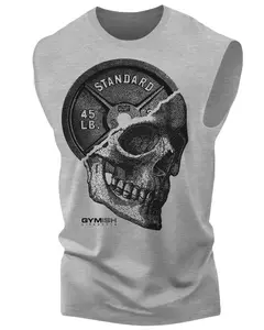 051. Skull Weight Plate Funny Workout Muscle Tank Top for Men