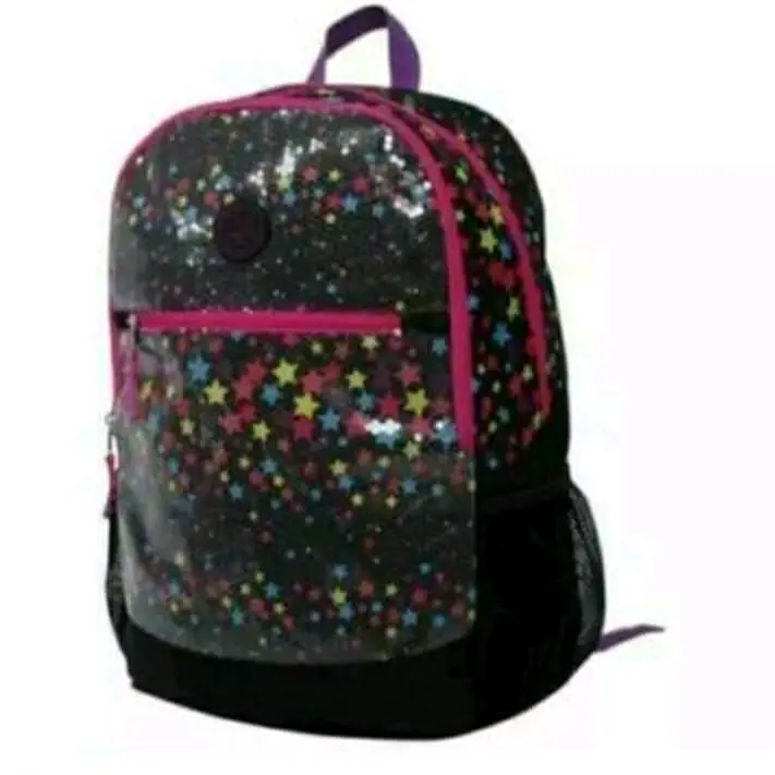Double Dutch Club Sequin 16 inch Backpack with Sparkling Design and Stars Pattern - Black Sequin Backpack for School with Zippers & Straps