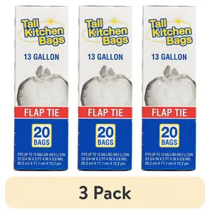(3 Pack) Top Job Basic Kitchen Trash Bags, 13 Gallon, 20 Bags (Flap Tie) Be Satori LLC