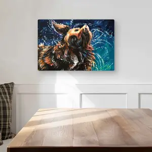 Begin Home Decor C1MP1218NVFSCE 12 x 18 in. Wet Golden Retriever Shaking To Dry Wall Art - Dog Turquoise Metal Print