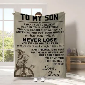 To My Son Letter Pattern Blanket, Soft Warm Throw Blanket, Air-conditioned Room Blanket, Comfortable Nap Blanket for Home Office Travel
