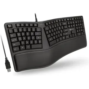 Wired  Keyboard with Cushioned Wrist Rest - Type Comfortably  - USB Wired Split Keyboard for Laptop, PC & Chrome  with 110 Ergo  & 5ft