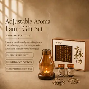 Flow Adjustable Aroma Lamp Gift Set | Curved Smoky Glass Wood Incense Burner | Low-Smoke Fragrance Diffuser Kit with Candles & Raw Incense | Zen Tea Room Bedroom Meditation Decor | Premium Gift for Incense Lovers